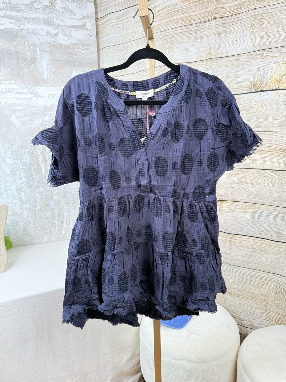 Umgee Dobby Dot Jacquard Tiered Babydoll Top NWT - Picture 6 of 9